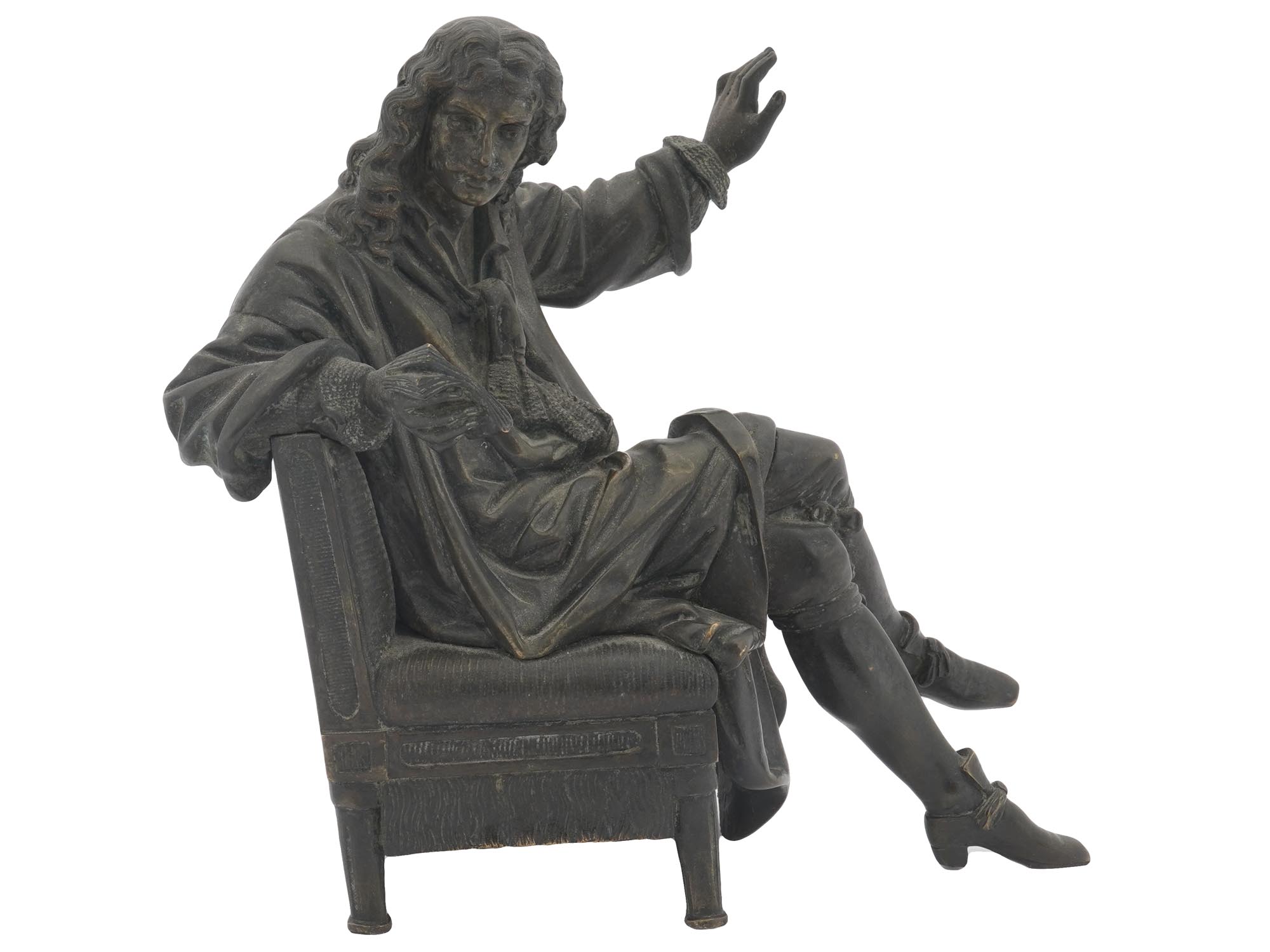 PATINATED BRONZE FIGURE OF MOLIERE AFTER CAFFIERI PIC-1